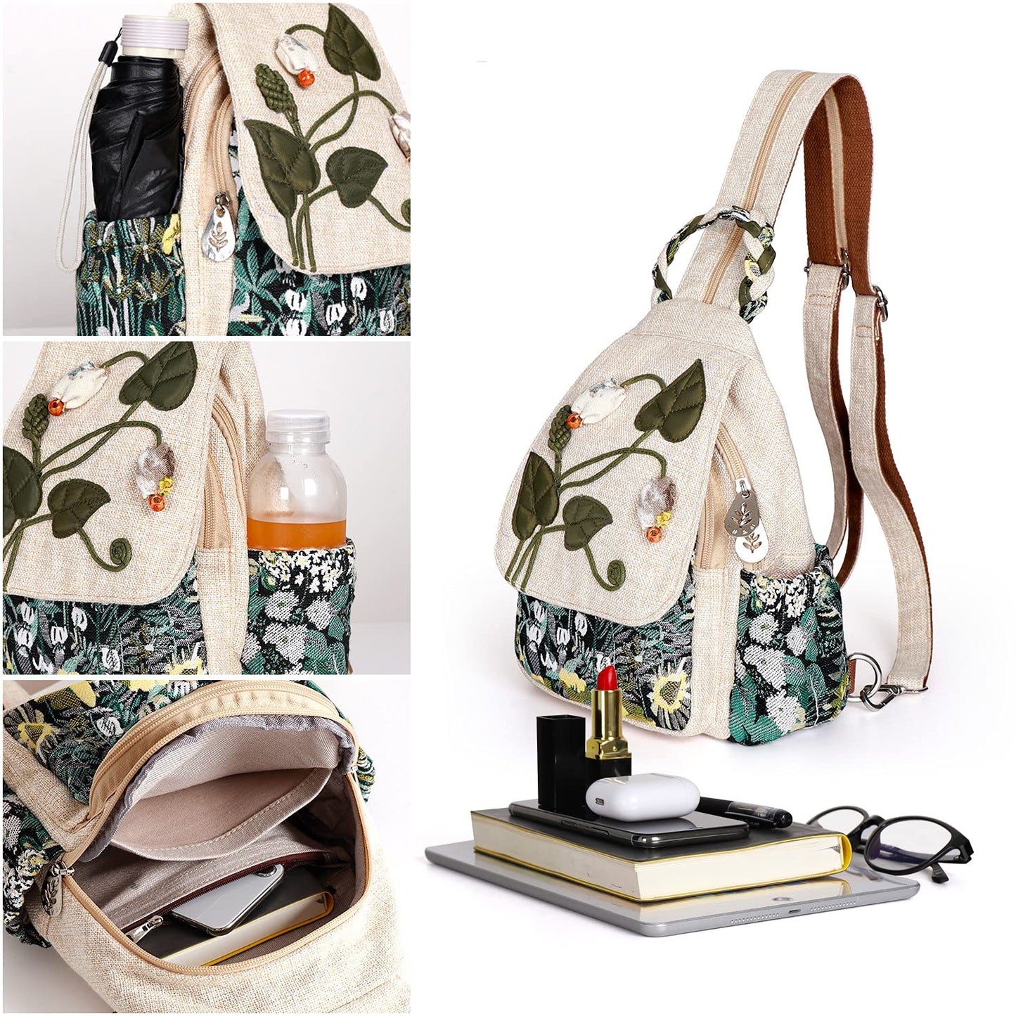 Girl's Convertible Sling Bag, Hand Craft Artisan Purse, Beautiful Canvas Premium Casual Day Mini Backpack