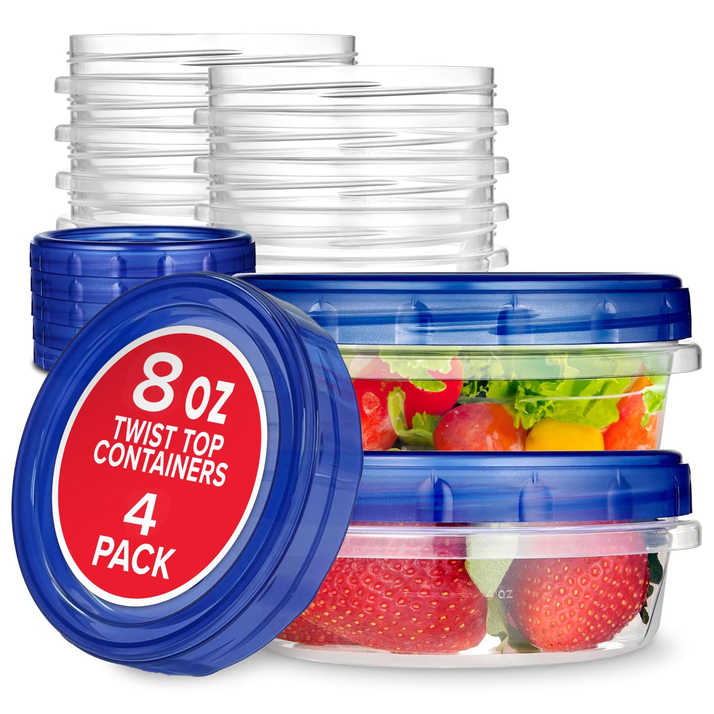 Stock Your Home 8oz Plastic Containers with Twist Top Lids (4 Pack), 1 Cup Small Freezer Containers for Leftover Food, Airtight Reusable Soup…