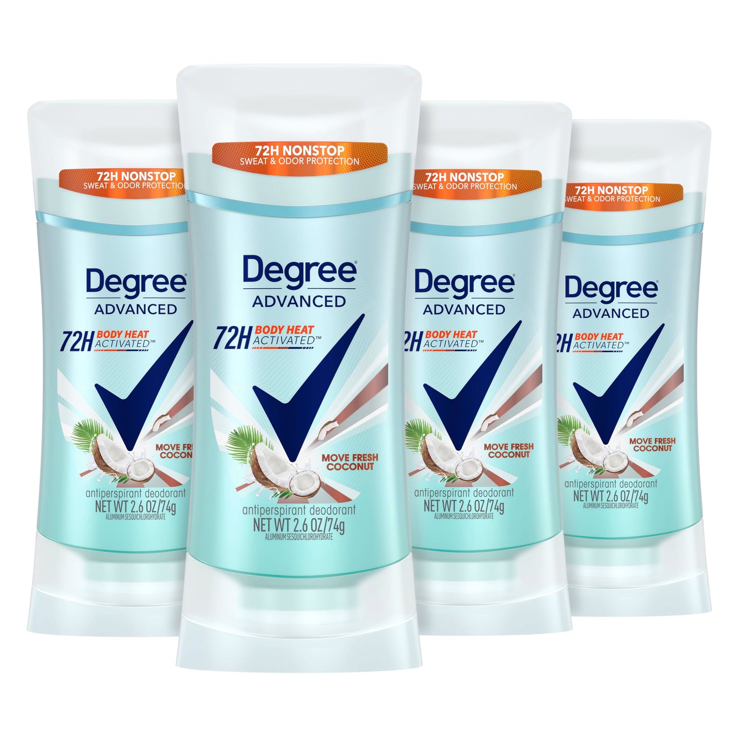 Degree Antiperspirant Deodorant 72-Hour Sweat & Odor Protection Fresh Coconut Deodorant for Women with MotionSense Technology 2.6 oz, Pack of 4 Beauty and Personal Care Degree
