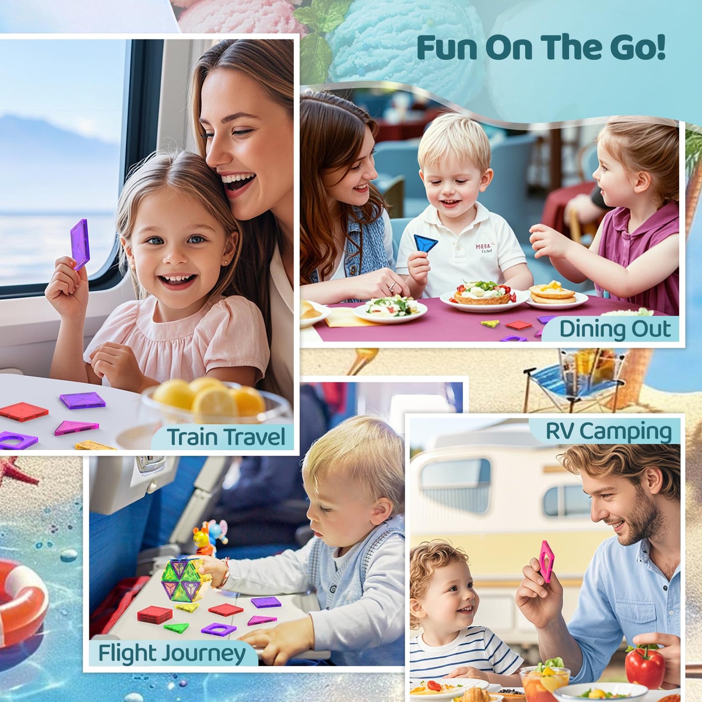 Mini Magnetic Tiles – Travel Building Blocks for Kids Ages 3+, Educational Montessori Sensory Toys for Preschool Learning & Birthday Gifts