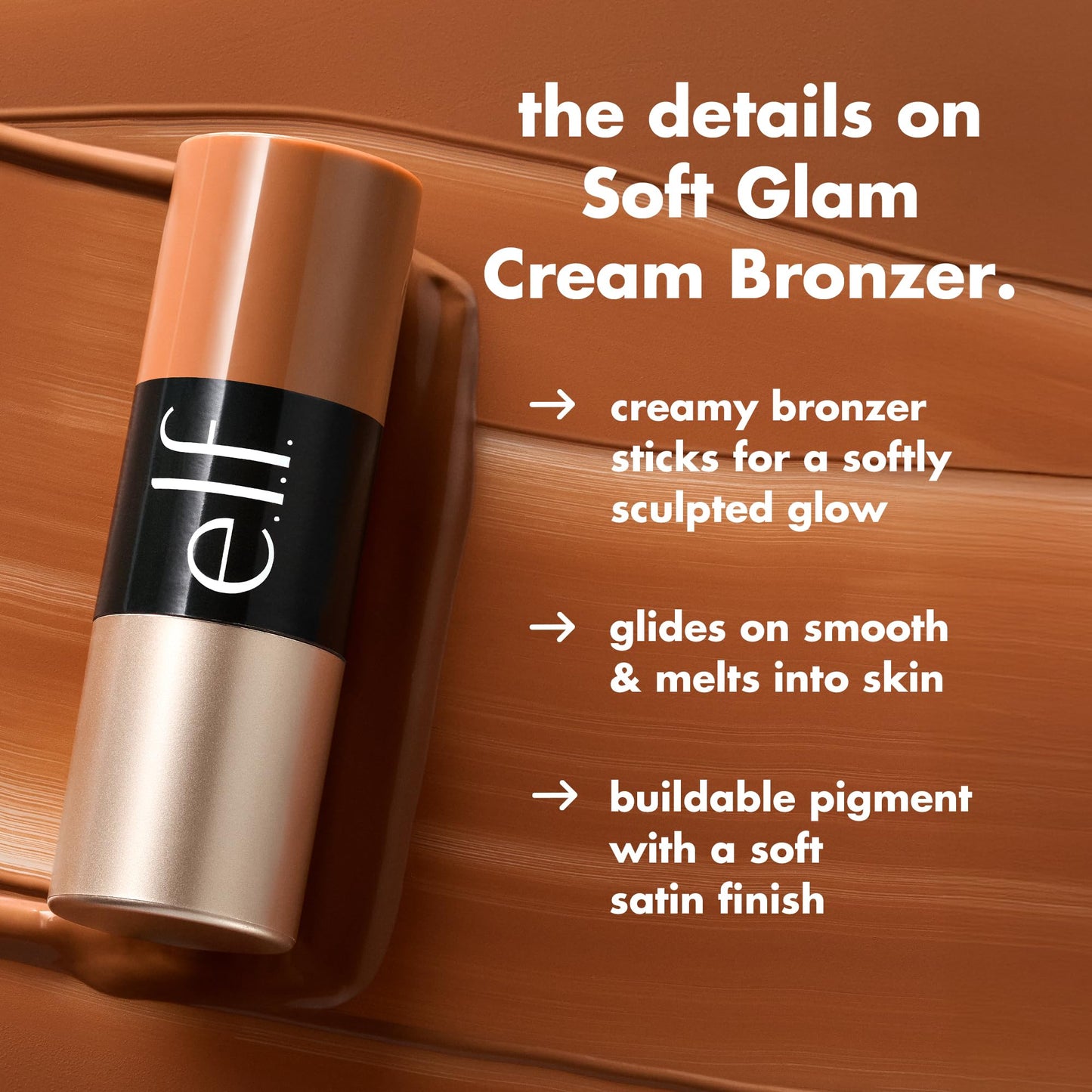e.l.f. Soft Glam Cream Bronzer Stick, Buildable Cream Bronzer for A Long-Lasting Sculpted Glow & Satin Finish, Twist-Up Design, Vegan & Cruelty-Free