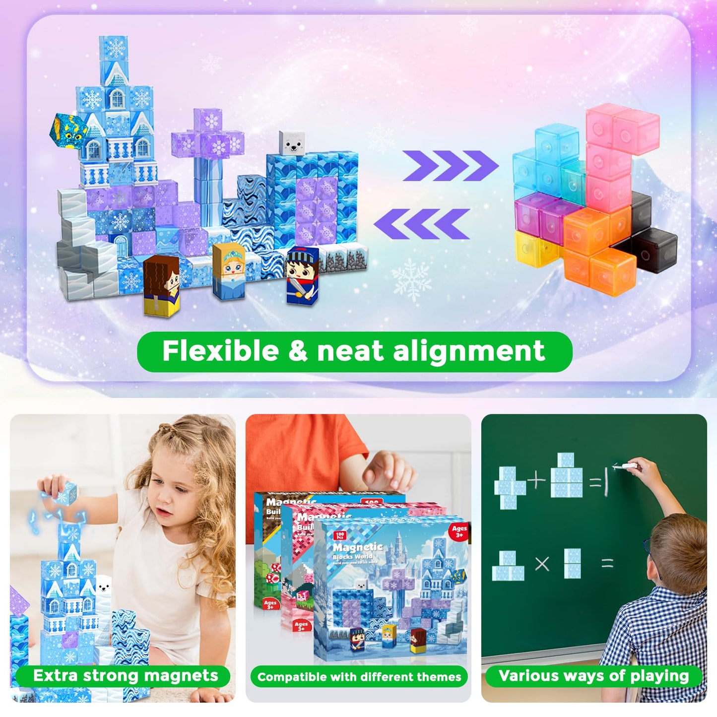 Magnetic Blocks 100pcs 0.8in – Transparent Building Cubes for Kids 4-8, Princess Castle Magnet Tiles Toy Gift for Girls Ages 3-12