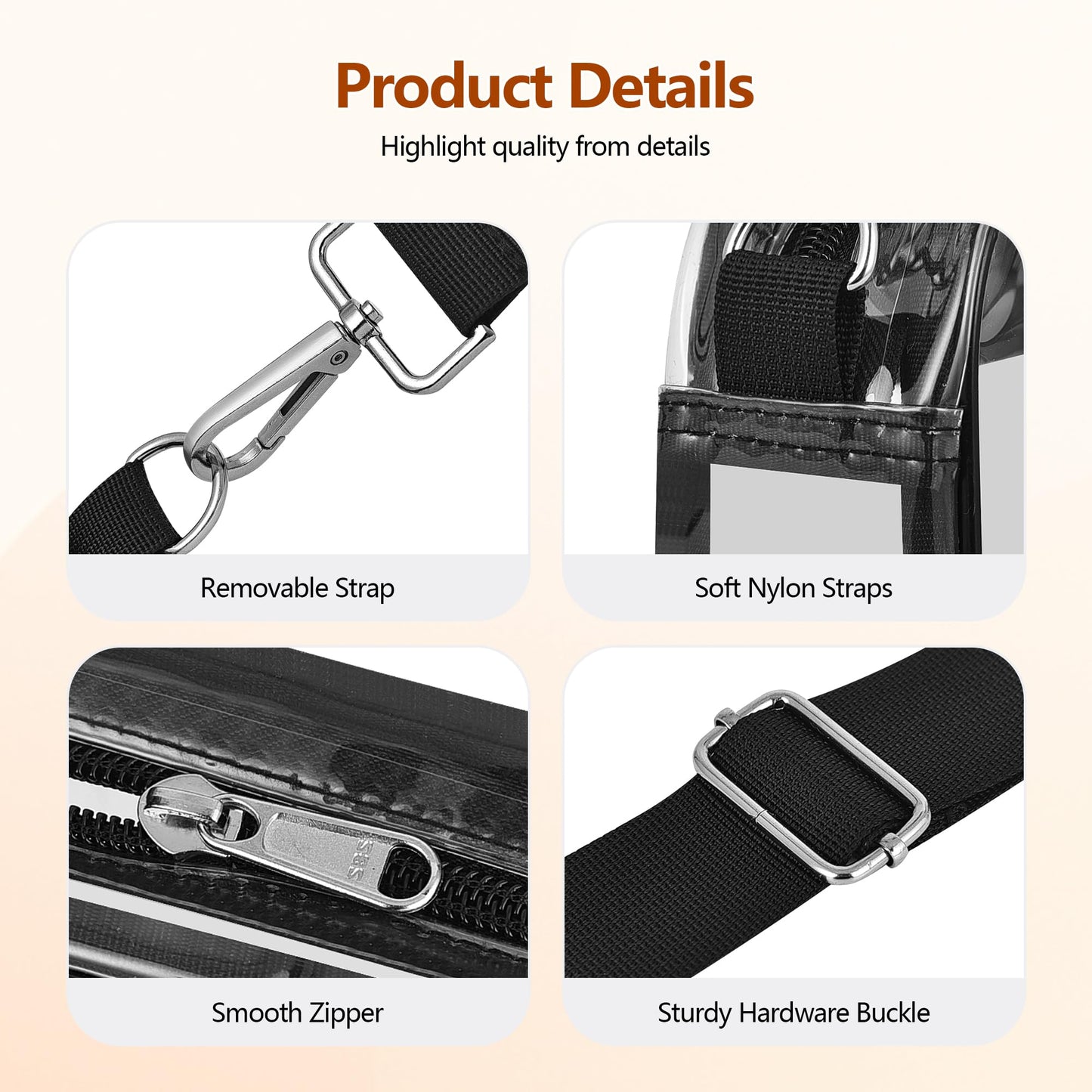 Bagenius Clear Bag for Stadium Events Clear Purse with Removable Strap Transparent Bag