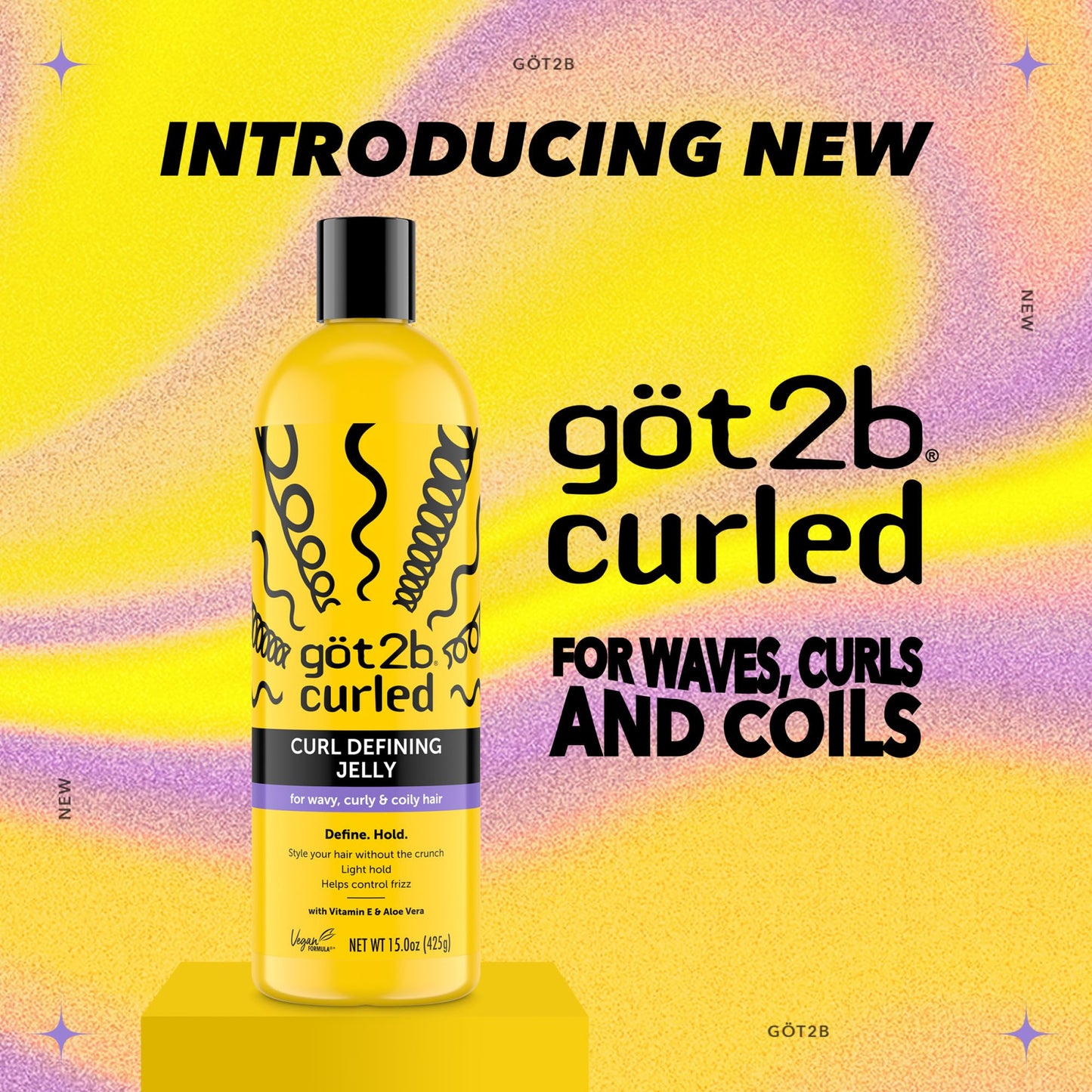 Got2B Curled Curl Defining Jelly, 15 Fl Oz, Curl Gel with 72-Hour Frizz Control, Locks in Moisture for Wavy, Curly & Coily Hair, Light Hold, No Crunch
