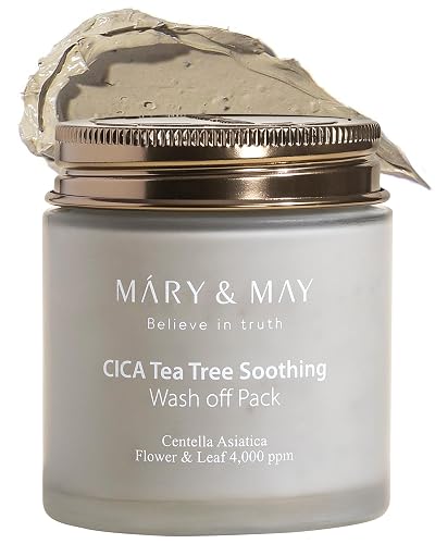 Mary&May Vegan Cica Tea Tree Soothing Wash Off Pack - Natural Centella Clay Mask for Sensitive Skin, Relieves Irritation, Cleanses Pores