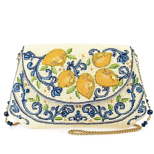 Mary Frances Capri Lemons Beaded Crossbody Handbag - Lemon Fruit Embroidered Evening Clutch Purse with Removable Chain Strap, Multicolor