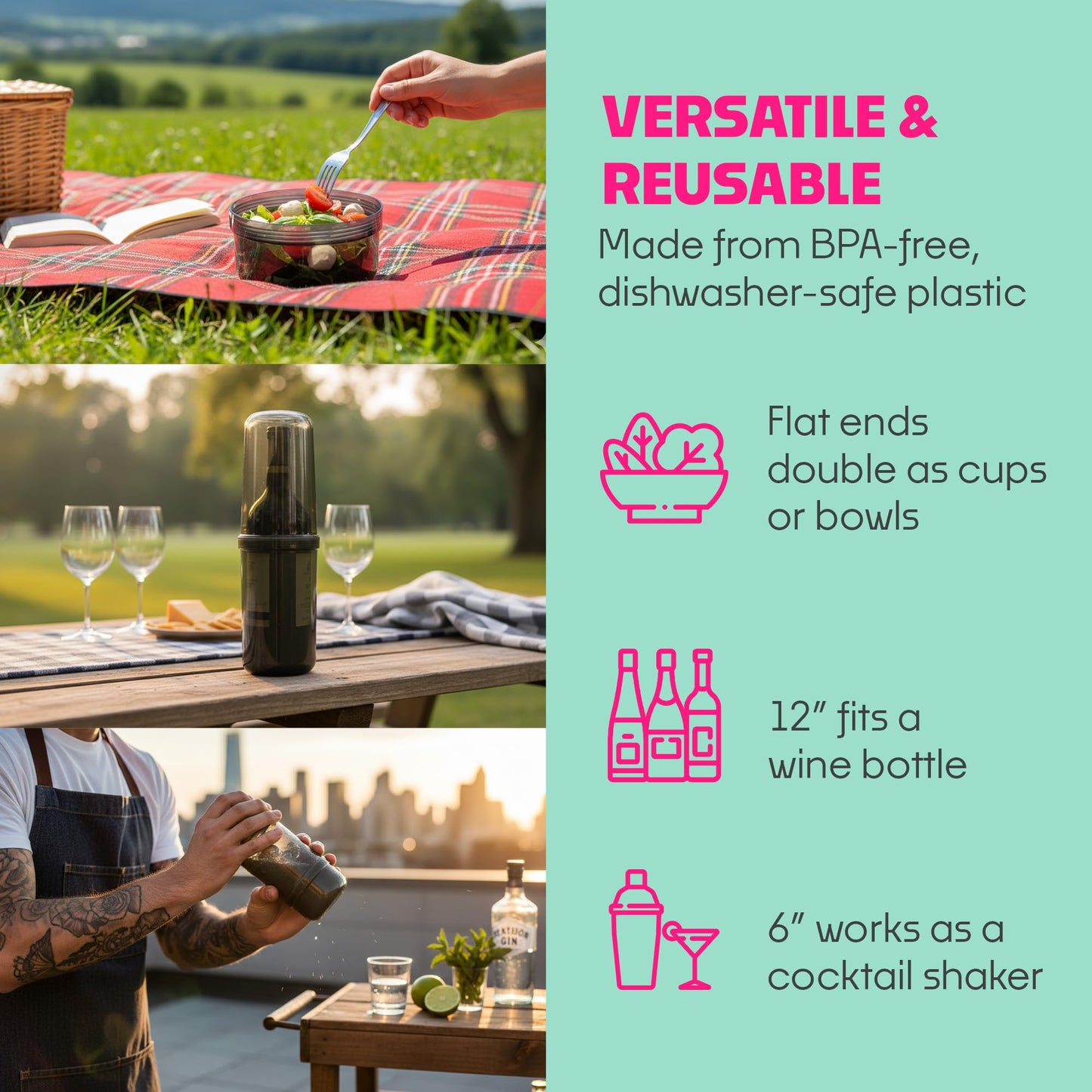 SubSafe 3-Piece Sub Sandwich Container, Seafoam Green - As Seen on Shark Tank - Waterproof, Crushproof, BPA-Free Food Storage that Floats - Fits 6…