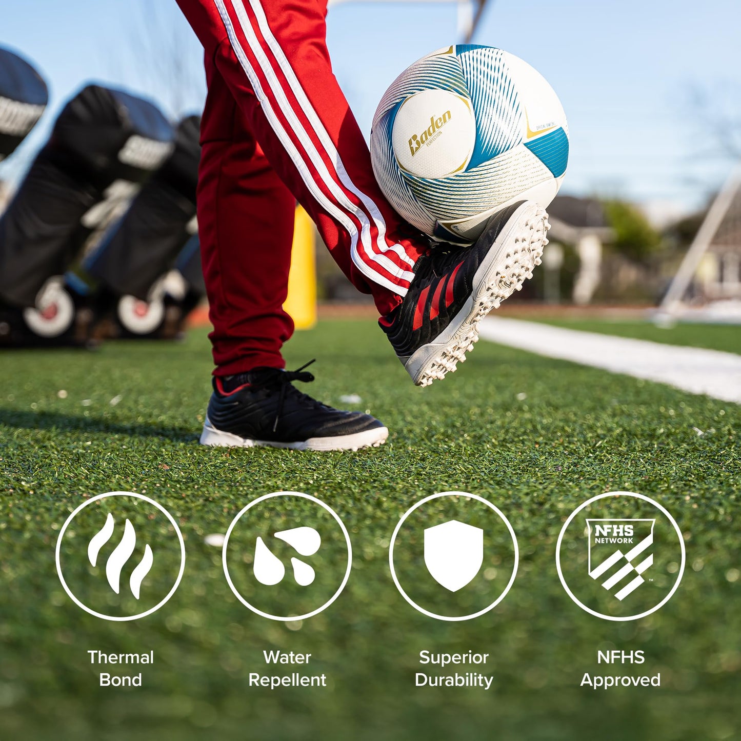 Baden Perfection Thermo Soccer Ball, Official Size 5 Seamless Thermal-Bonded, NFHS Approved