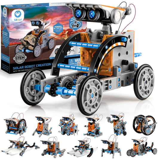 Sillbird 12-in-1 Solar Robot Kit – STEM Building Toy with 190 Pieces, DIY Science Educational Gift for Kids & Teens Ages 8-13, Sun Powered