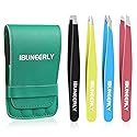 iBuneerly Eyebrows Tweezers Set, 4Pcs Stainless Steel Tweezers for Women with Travel Case, Great Precision for Ingrown Hair, Facial Hair and Splinter