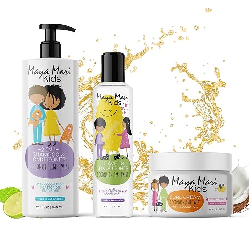Kids Curly Hair Gift Set | 2-in-1 Kids Shampoo & Conditioner, Curl Cream, & Leave-In Conditioner | Shea Butter, Tear-Free, Frizz Control