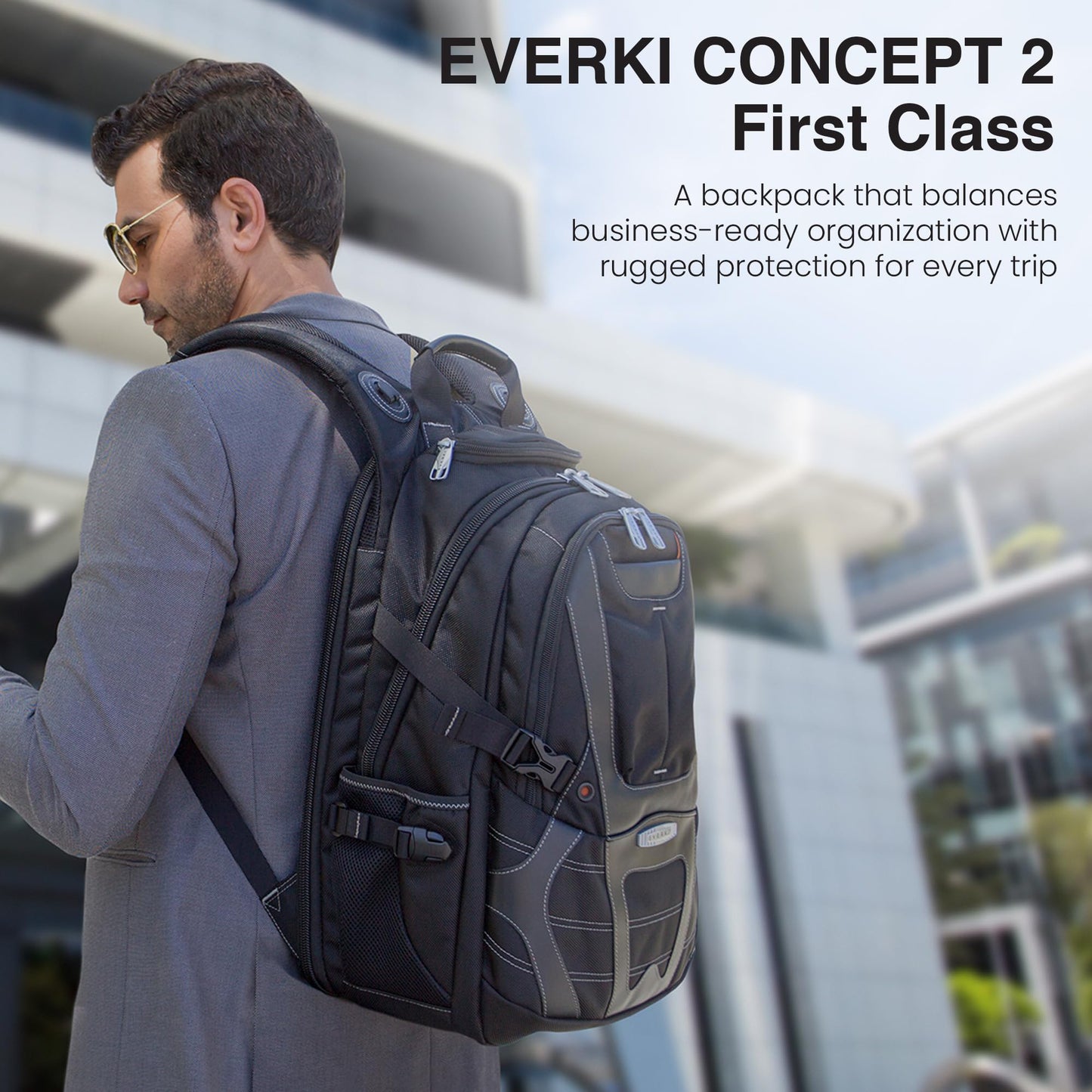 EVERKI Concept 2 Professional Laptop Backpack - Travel Backpack for Men, Laptop Bag Fits 17.3-Inch - 30L Durable Business Back Pack with Ballistic Nylon & Leather - Black (EKP133B)