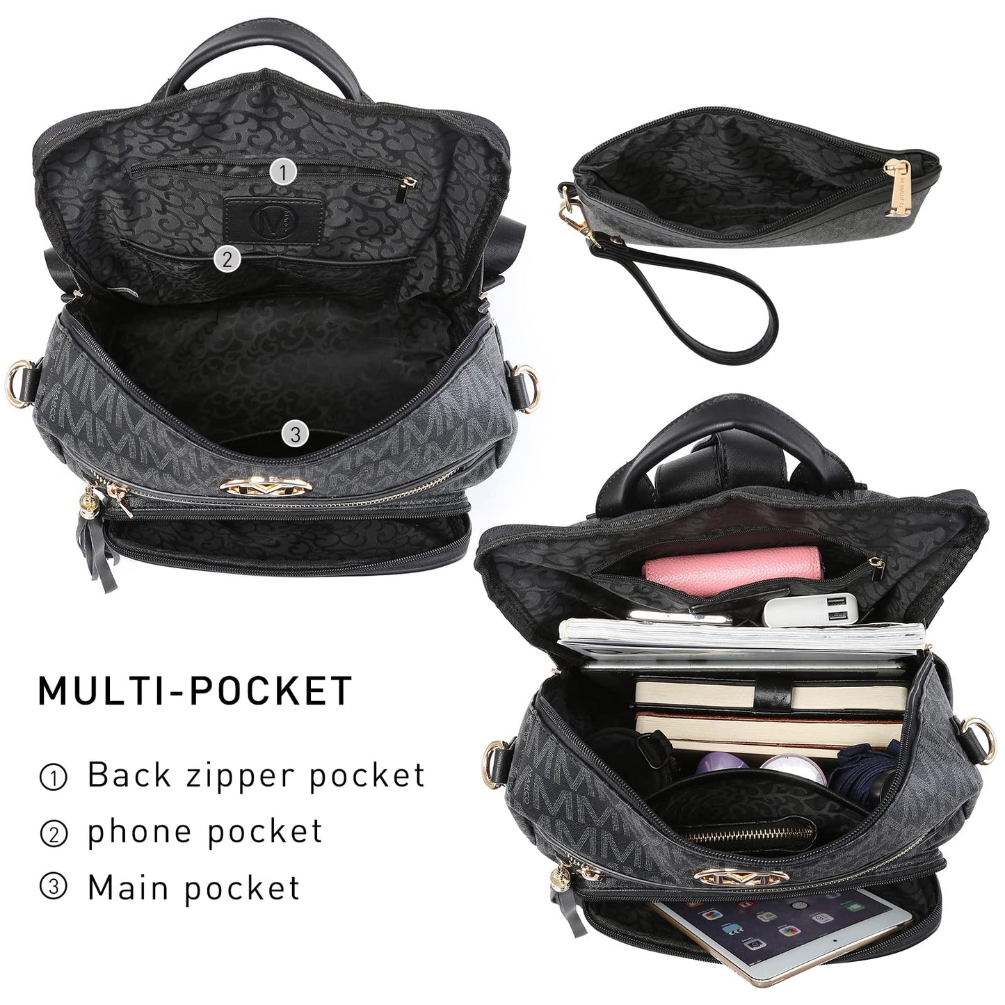 Women Fashion Backpack Purse Convertible Large Rucksack Versatile Travel Shoulder Bags Handbag Set with Tassel