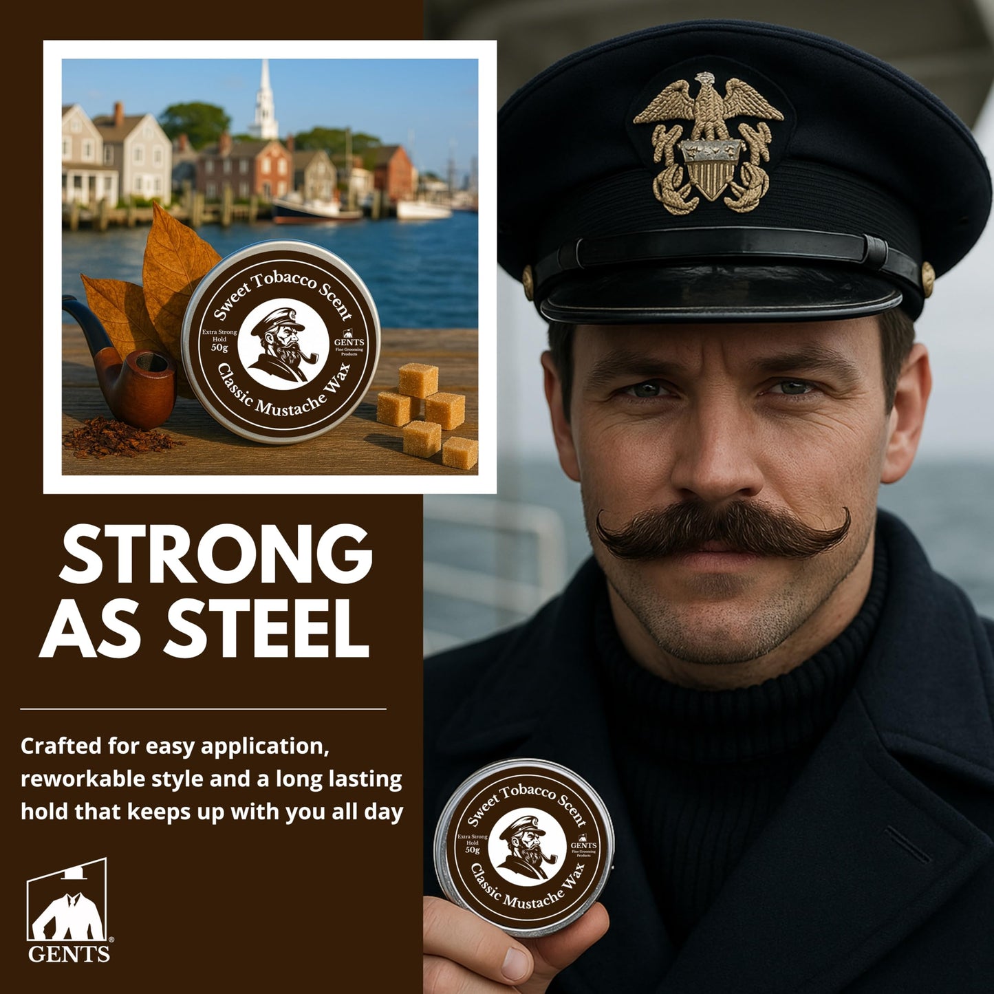 G.B.S Strong Hold Sweet Tobacco Scented Mustache Wax, Easy Application, Restyleable, long lasting hold with Styling Comb (1.7 oz) (Pack of 1, Sweet Beauty and Personal Care G.B.S