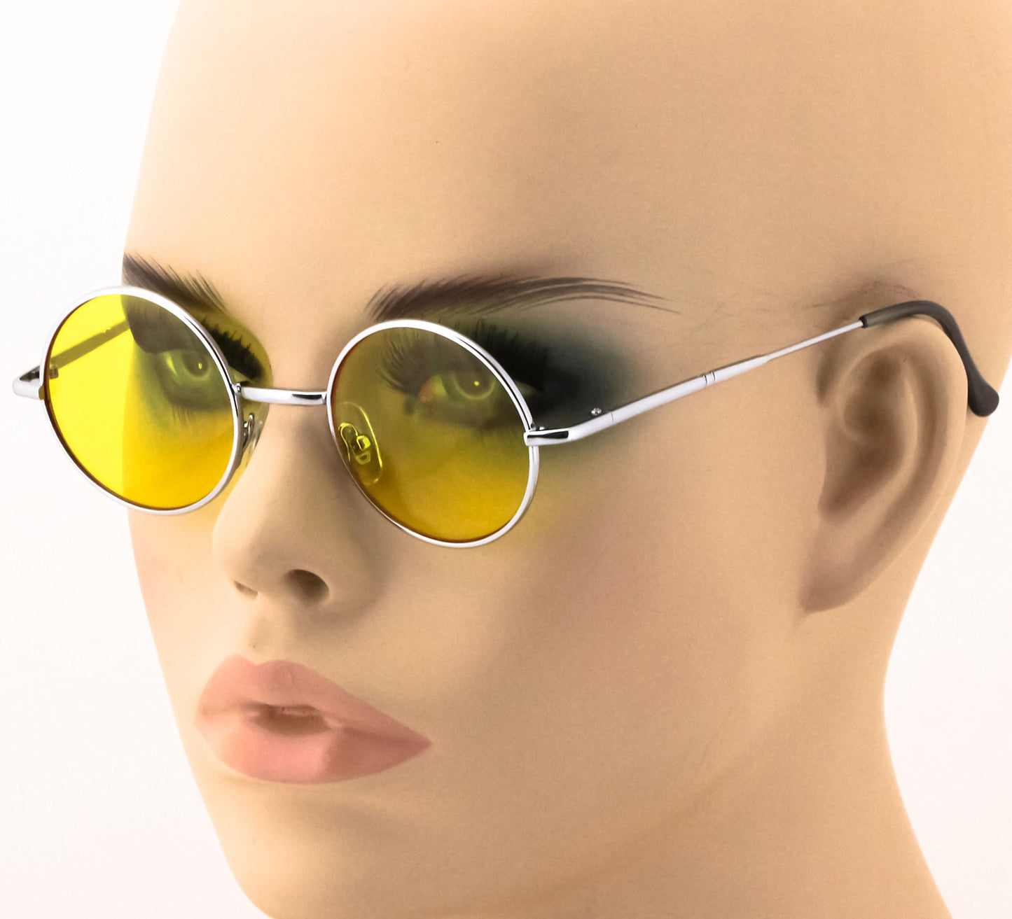 Lennon Hipster Fashion Sunglasses Small Metal Round Circle Elton Style (Yellow)