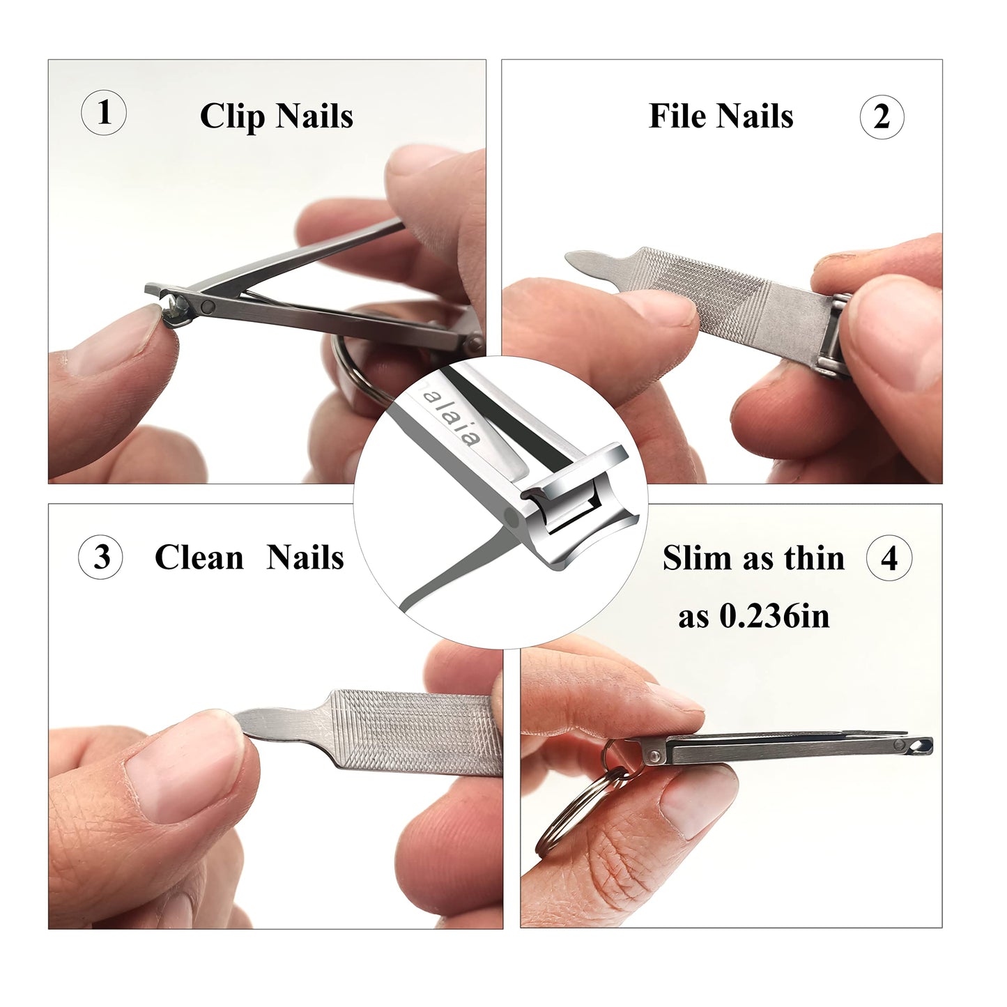 Ginalaia Stainless Steel Portable Nail Cutter?German Keychain Nail Clipper with File for Man and Women, Ultra Thin Flat Fingernail Clipper Perfect Use