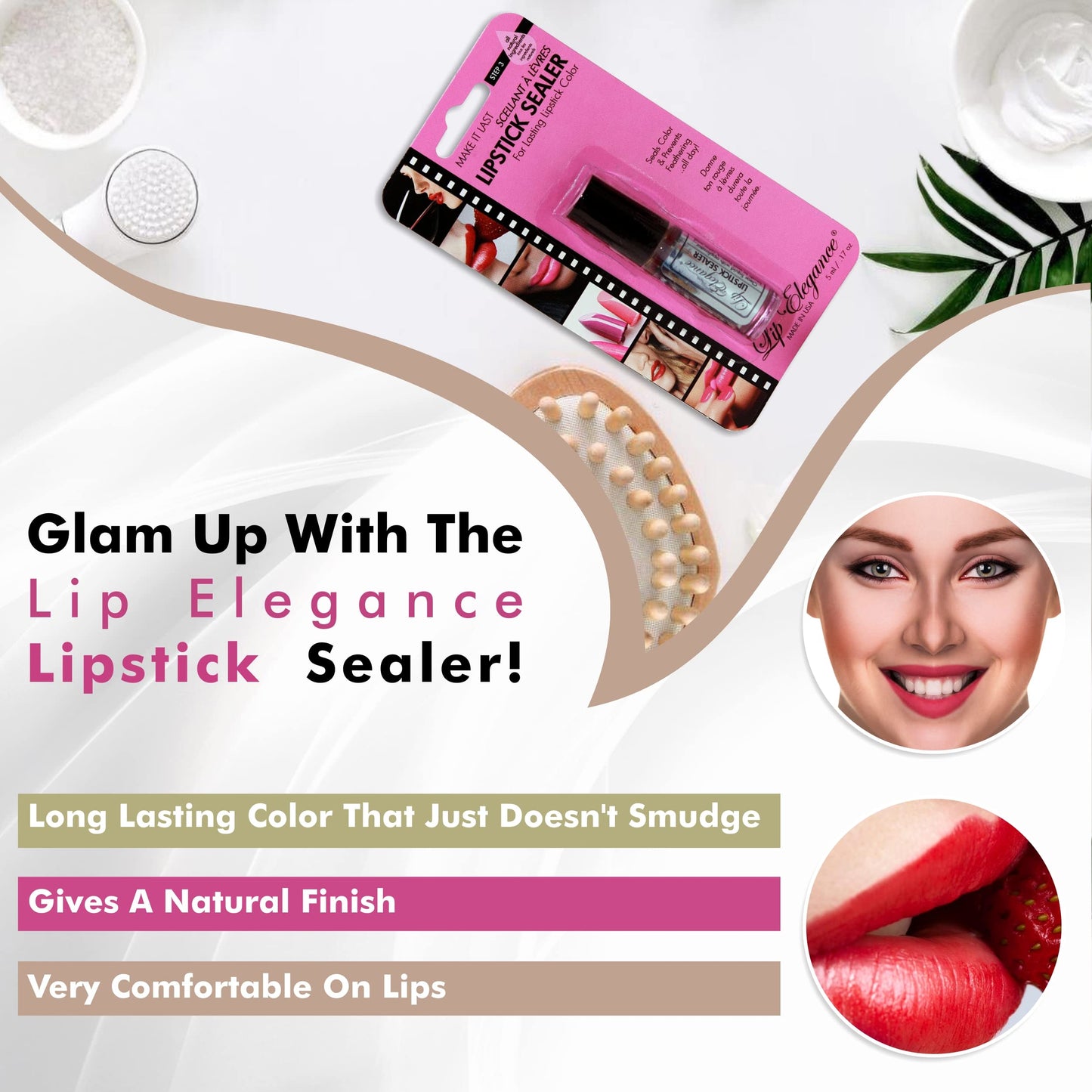 Lip Elegance Lipstick Sealer - Long Lasting Lipstick Sealer with Brush Applicator - Waterproof, Smudge Proof, Oilproof - All Day Liplock Effect 0.17
