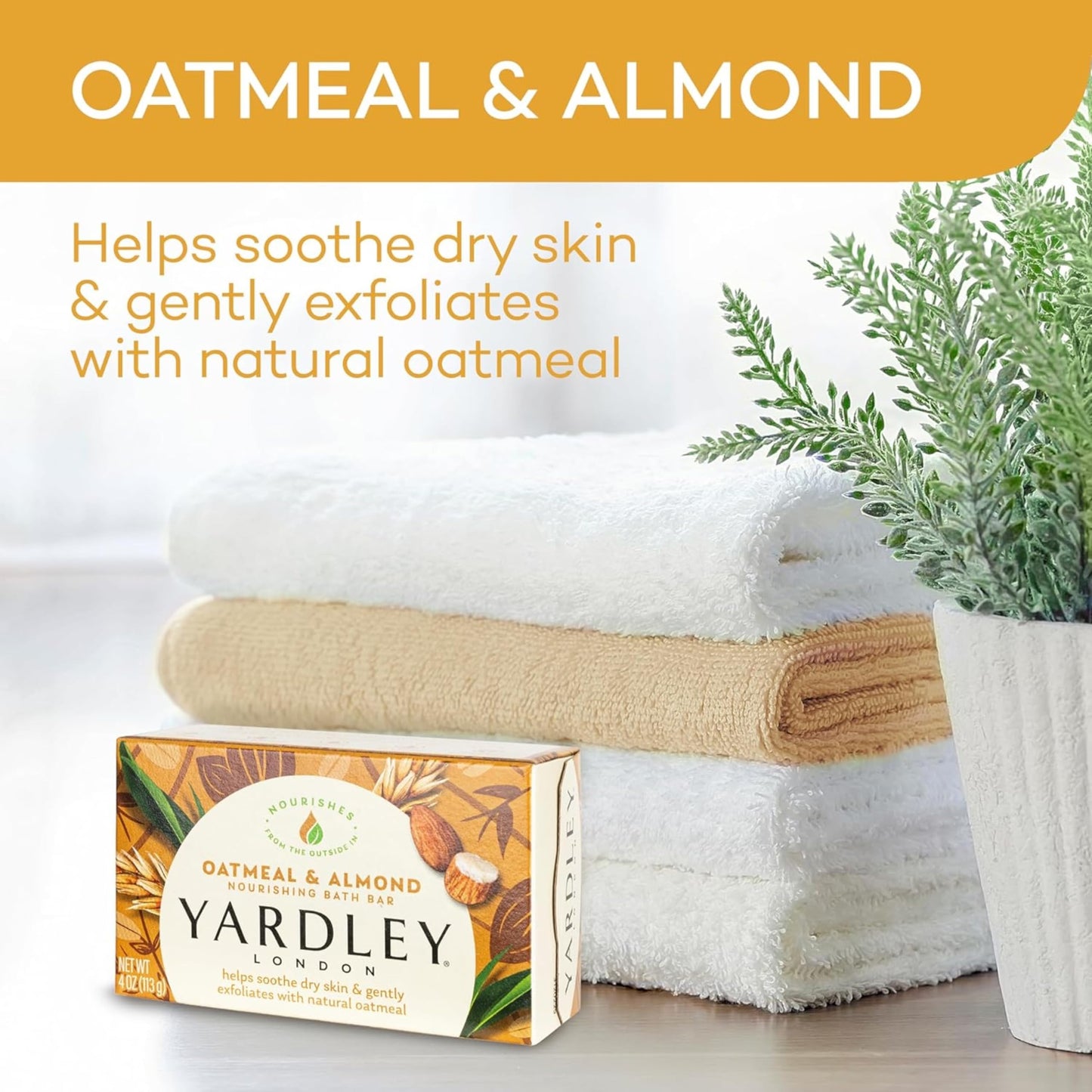 Yardley London Moisturizing Bar Oatmeal & Almond with Natural Oats 4.0 oz (Pack of 5)