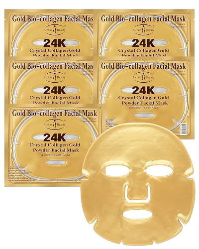 AICHUN BEAUTY 24K Gold Face Mask - Collagen Gel Face Mask Sheet Patch to Reduce the Look of Fine Lines & Wrinkles - Hydrating Face Gel Mask for All