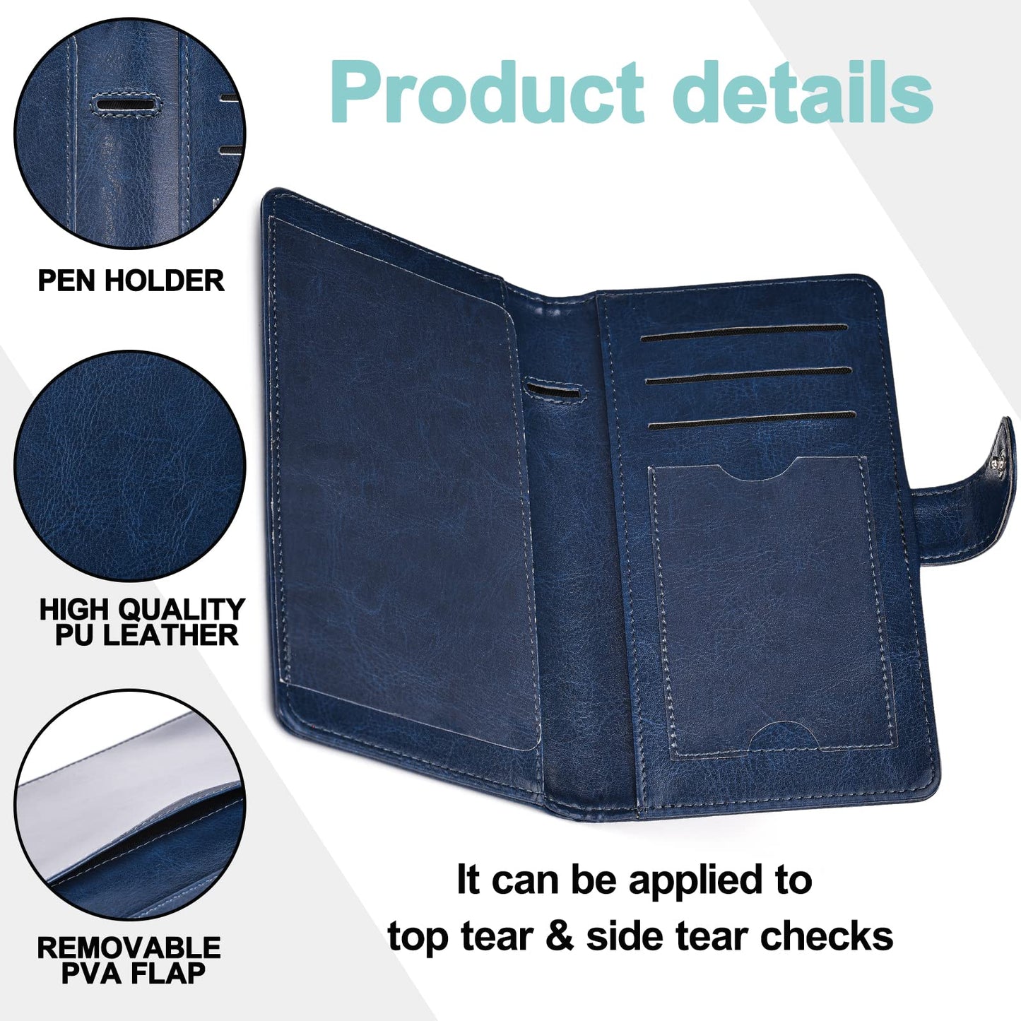 Checkbook Covers- Leather RFID Check Registers for Personal Checkbook,Women&Men Wallets with Checkbook Holder Case (Blue)