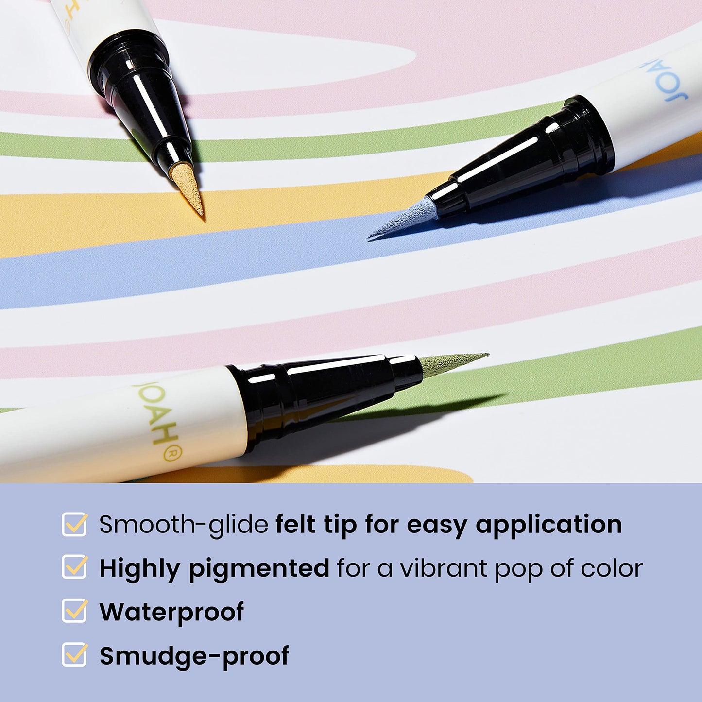 JOAH Line Up Liquid Eyeliner, Waterproof Liner Pen with Precision Felt Tip, Korean Makeup, Smudge Proof, Long Lasting All Day Wear, Strengthens Lash