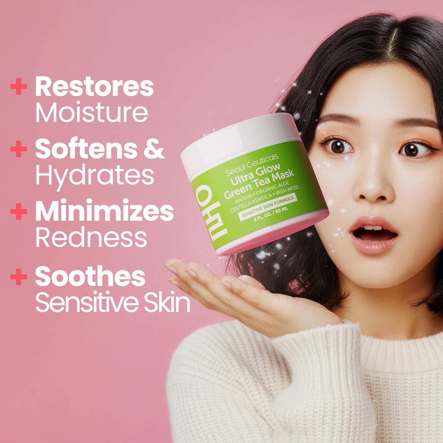 SeoulCeuticals Korean Skin Care Face Mask for Sensitive Skin - Korean Skincare Green Tea Wash Off Masks - K Beauty Face Masks - Aloe Vera Mask +