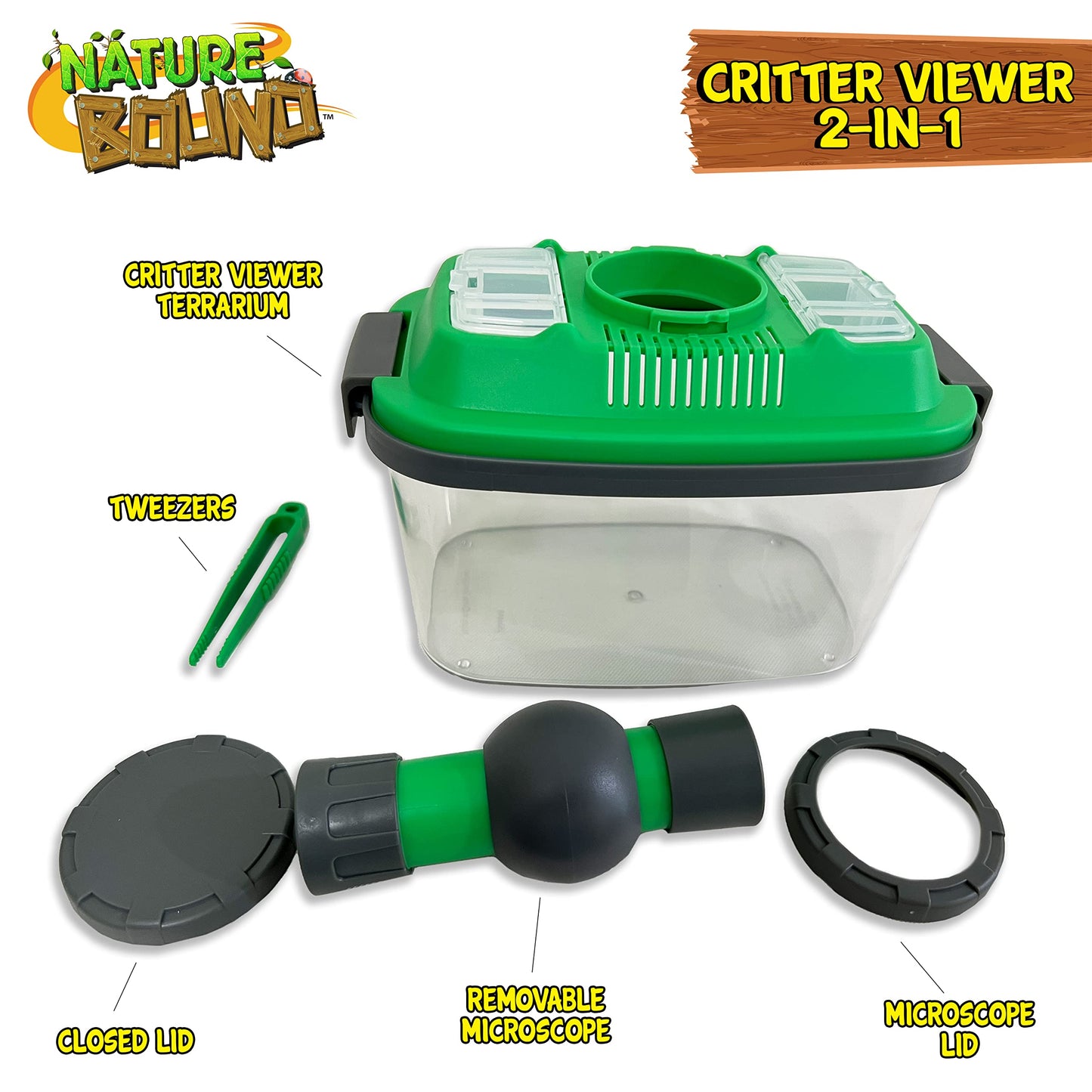 Nature Bound 2-in-1 Habitat with Microscope for Insects and Other Critters, Includes Lid and Removable Portable Microscope