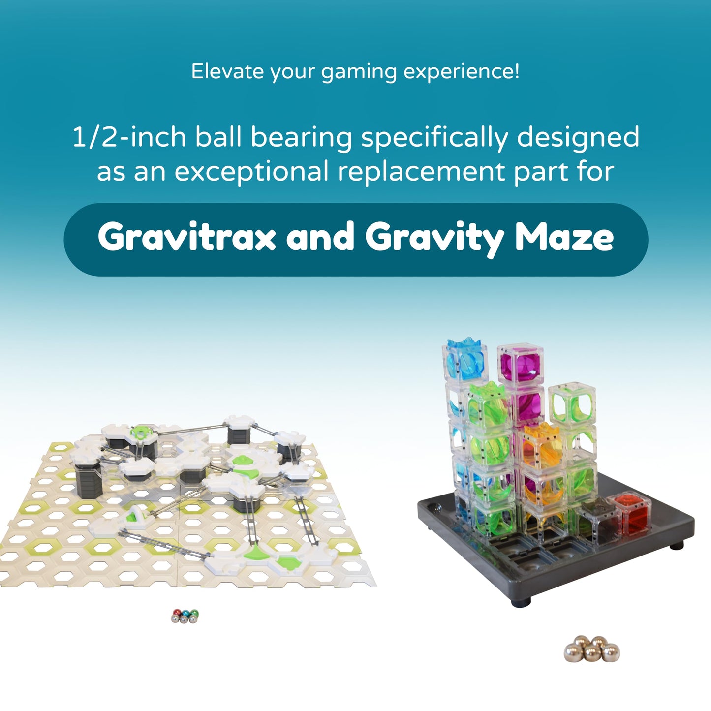 Four Brothers 1/2" Replacement Chromium Steel Balls for GraviTrax and Gravity Maze STEM Marble Run and Games (20 Pack)