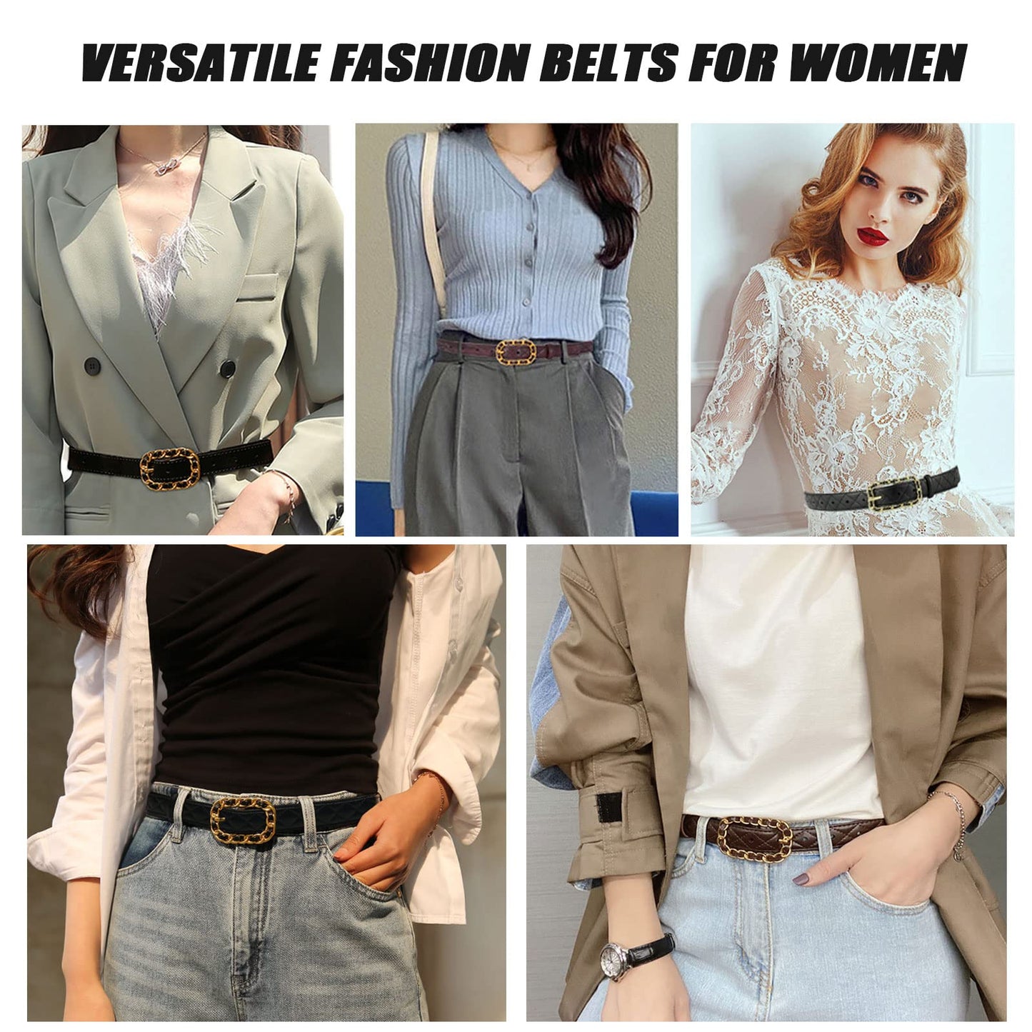 Karoukee Women Fashion Quilted Belt for Dresses Jeans Pants Designer Genuine Leather Ladies Belts with Braided Chain Buckle (Suitable for waist size…