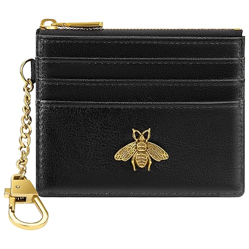SEAVILIA Card Holder Keychain Wallet for Women with ID Window RFID Coin Purse Bee Gifts Slim Minimalist Small Wallet