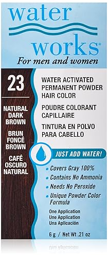 Water Works Water Activated Permanent Powder Hair Color for Men and Women, #23 Natural Dark Brown