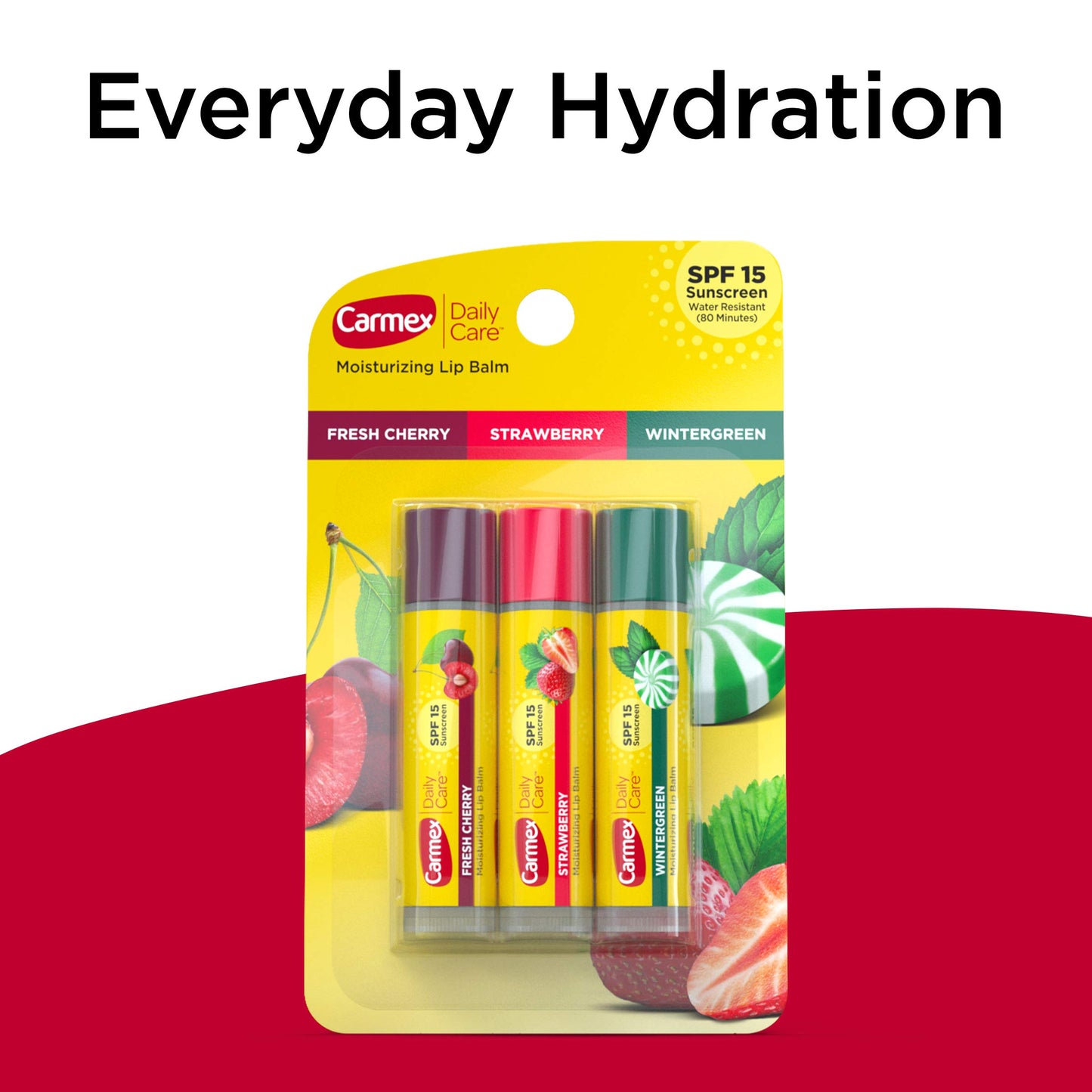 Carmex Daily Care Moisturizing Lip Balm Sticks with SPF, Fresh Cherry, Strawberry and Wintergreen Lip Balm Pack, 0.15 OZ - (4 packs of 3) Beauty and Personal Care Carmex