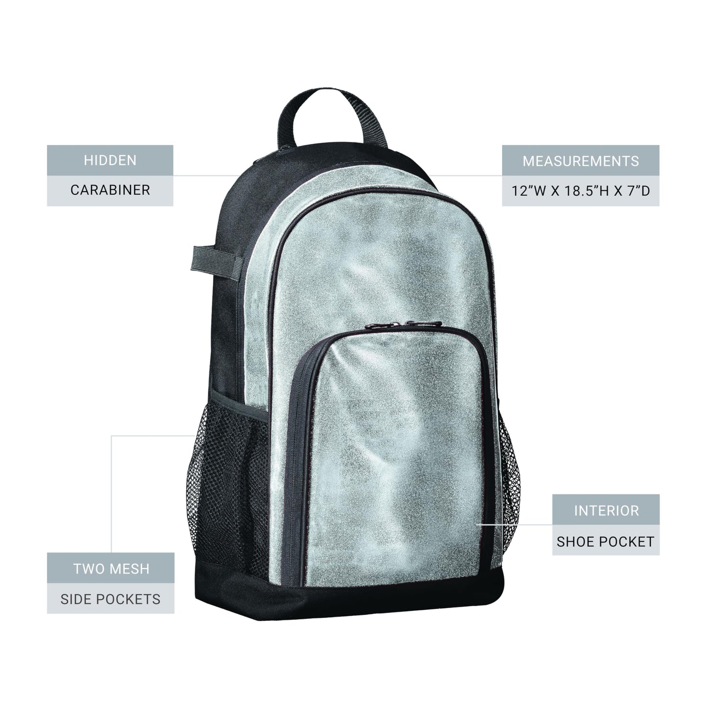 Augusta Sportswear All Out Glitter Backpack Silver Glitter/Black OS