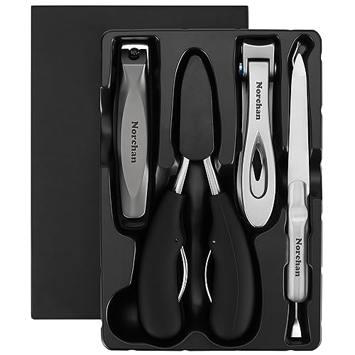 NORCHAN Large Nail Clippers Set, 5-Piece Sharp Toenail and Fingernail Clippers with Nail File, Ideal for Men and Women (Premium, Big Size, Heavy-Duty