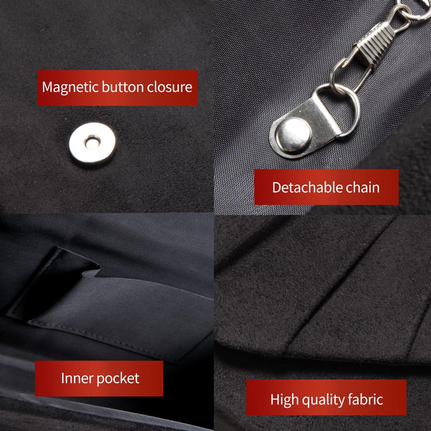 BBjinronjy Clutch Purses for Women Evening Bag Women's with Detachable Chain Wedding Prom Faux Suede (Black-Suede)