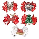 5 Pcs Christmas Sequins Alligator Clips Girls Hair Clips Bows Barrettes Hair Accessories,Include Santa,Christmas Tree and Cap, Elk Styles