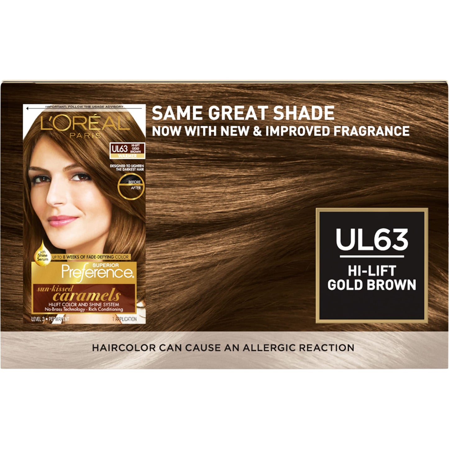 L'Oreal Paris Superior Preference Fade-Defying + Shine Permanent Hair Color, UL63 Hi-Lift Gold Brown, Pack of 1, Hair Dye