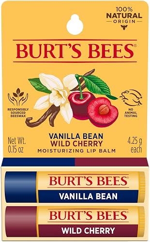 Burt's Bees 100% Natural Lip Balm, Wild Cherry and Vanilla Bean Blister Box, 0.3 Ounce, 2 Count