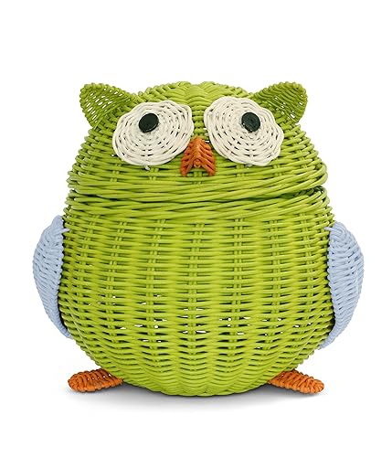 G6 COLLECTION Owl Rattan Storage Basket With Lid Decorative Bin Home Decor Hand Woven Shelf Organizer Cute Handmade Handcrafted Nursery Gift Animal…