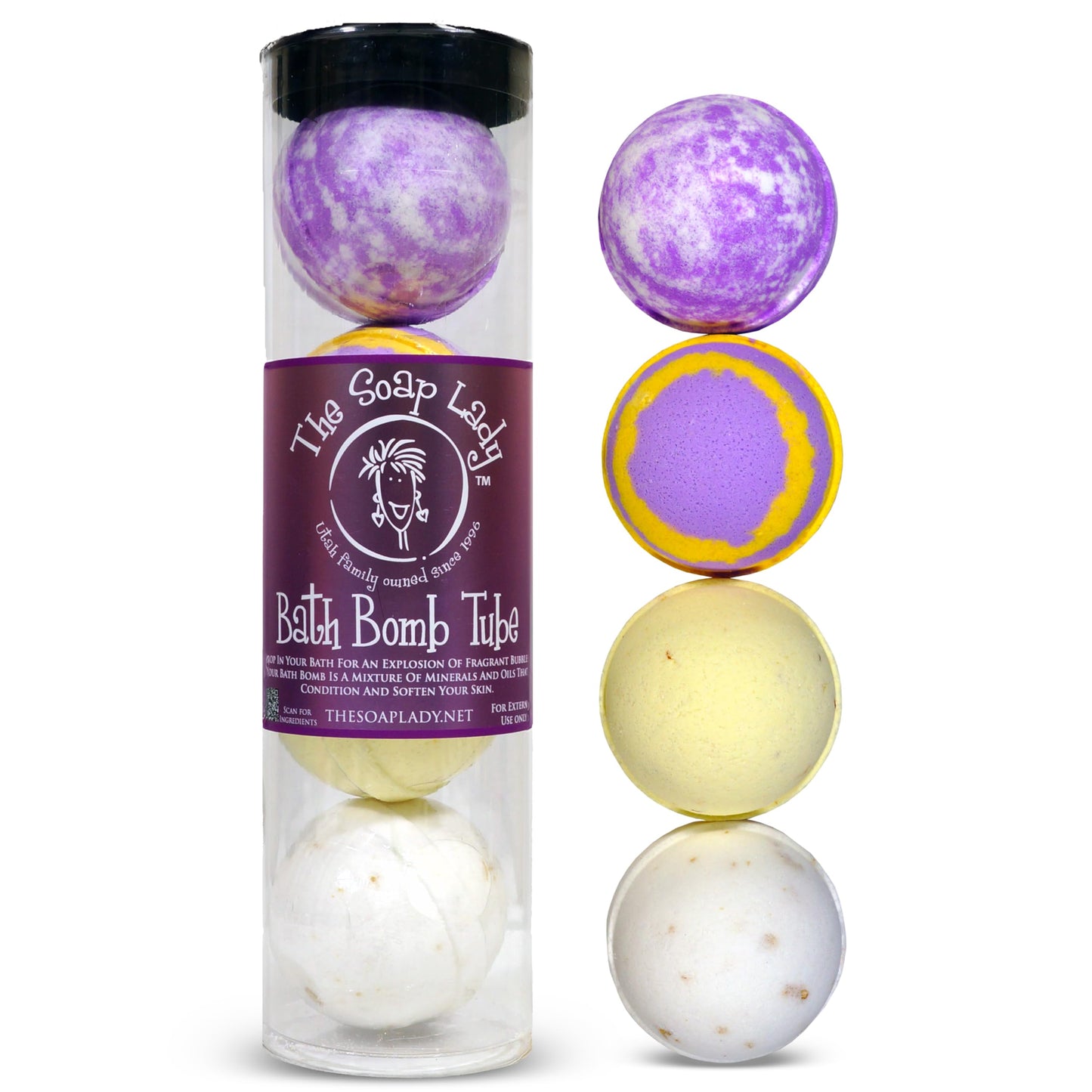 The Soap Lady Relaxation Bath Bombs - Lavender, Oatmeal Milk Honey & Lavender, Lemongrass with Calendula, and Oatmeal Milk & Honey - 4 Pack
