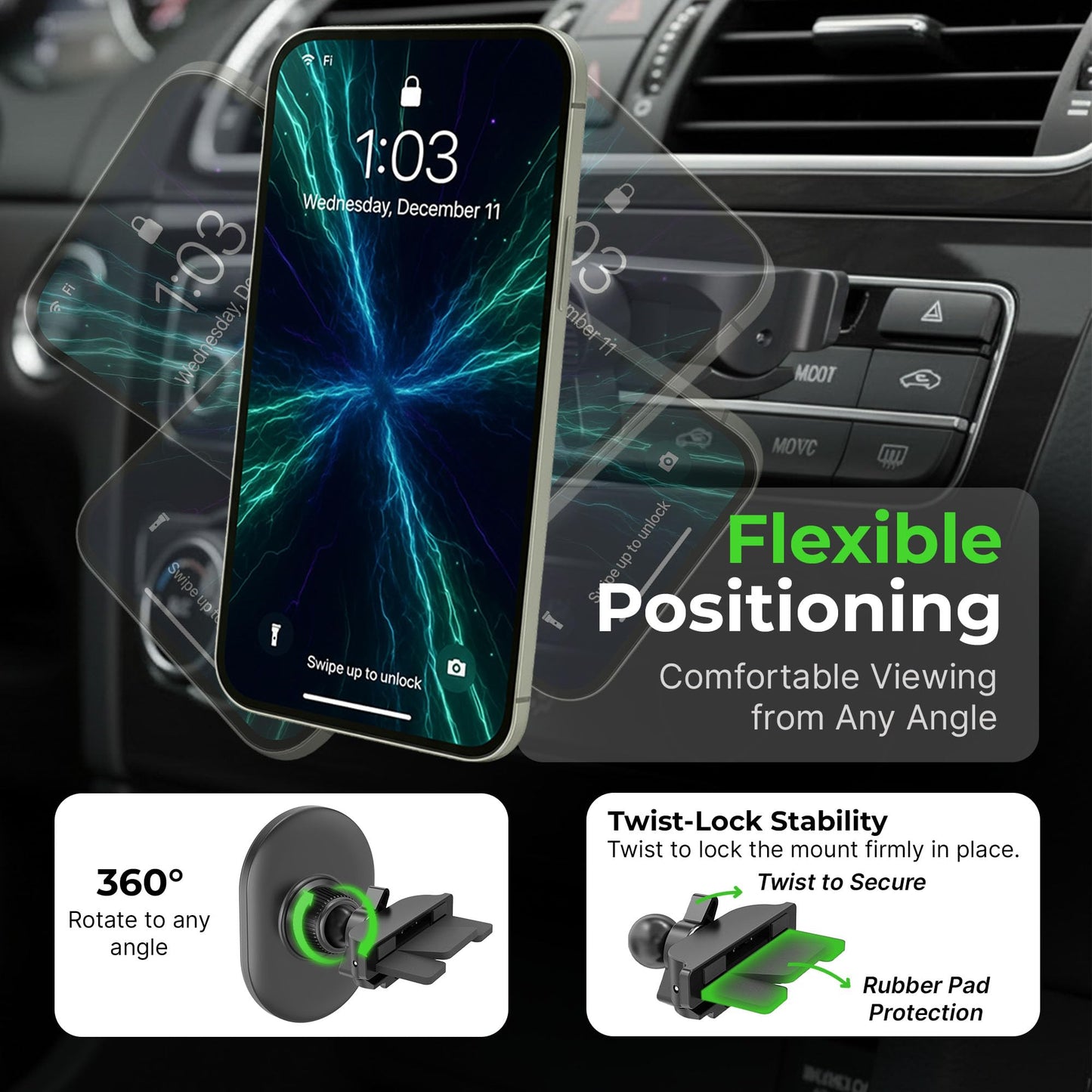 Mighty Mount Magsafe Magnetic CD Slot Mount (Version 2.0) Compatible with Compatible with iPhone 14/15/16/17, & iPhone Air, Galaxy, 360° Rotation…