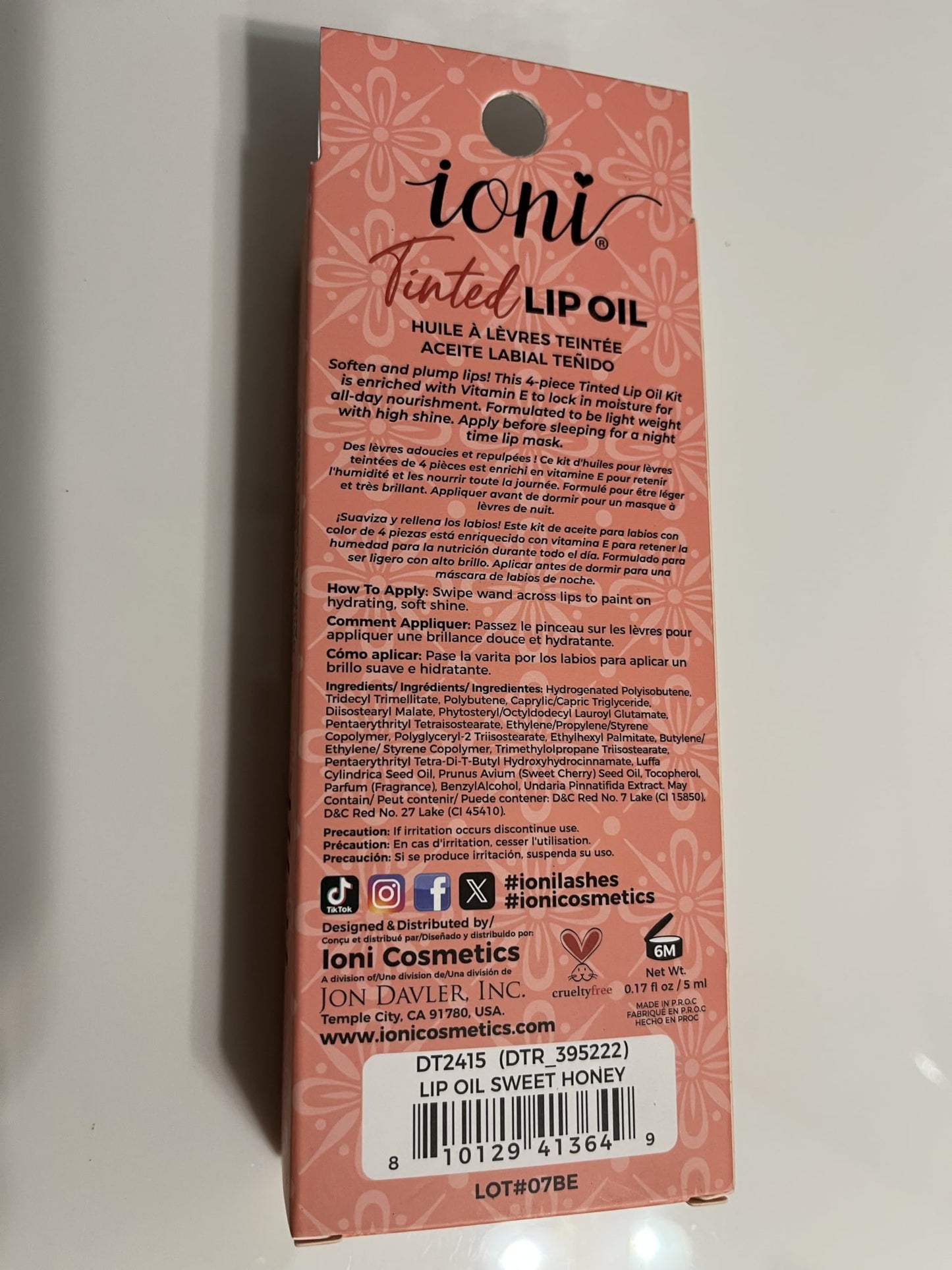 IONI Tinted Lip Oil, Sweet Honey, Vitamin E, Hydrating, Softens & Plumps Lips, Lightweight, High Shine