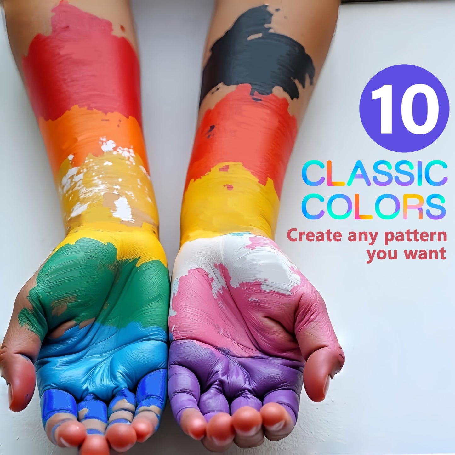 PWYSHXDF 10 Colors Face Body Paint Set, Water Based Body Paint for Adults, Washable Face Paint Kit with Brushes & Sponges, Non-Toxic Face Painting