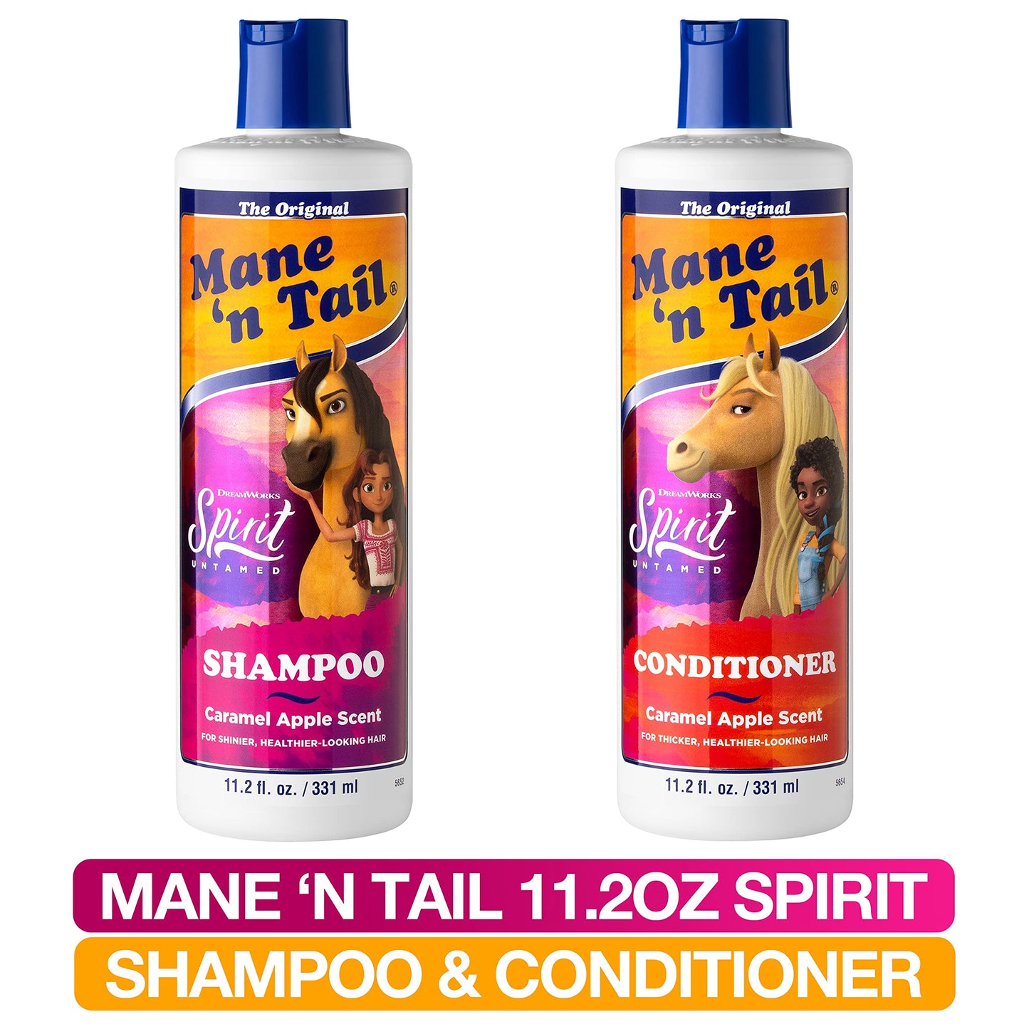 Mane 'n Tail Spirit Untamed Shampoo & Conditioner Set - Caramel Apple Scented, Gentle Coconut Oil Formula for Soft, Silky Hair (11.02 oz)