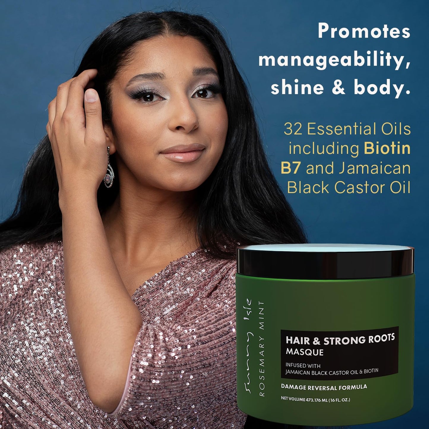 Sunny Isle Rosemary Mint Hair and Strong Roots Masque 16oz | Infused with Biotin and Jamaican Black Castor Oil | Double Growth Formula