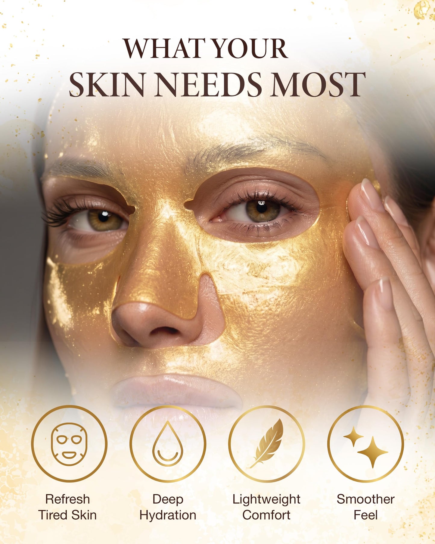 AICHUN BEAUTY 24K Gold Face Mask - Collagen Gel Face Mask Sheet Patch to Reduce the Look of Fine Lines & Wrinkles - Hydrating Face Gel Mask for All