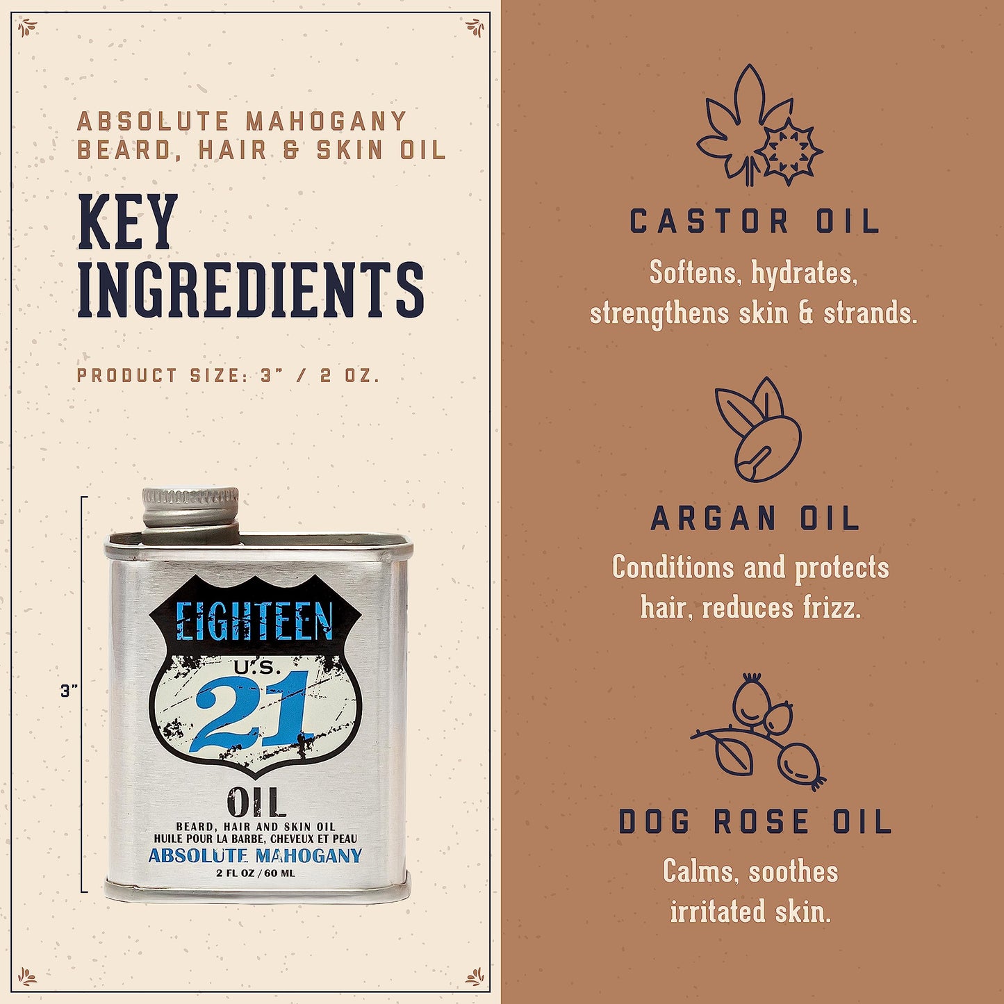 18.21 Man Made OIL - Beard, Hair & Skin - Absolute Mahogany, 2 oz.