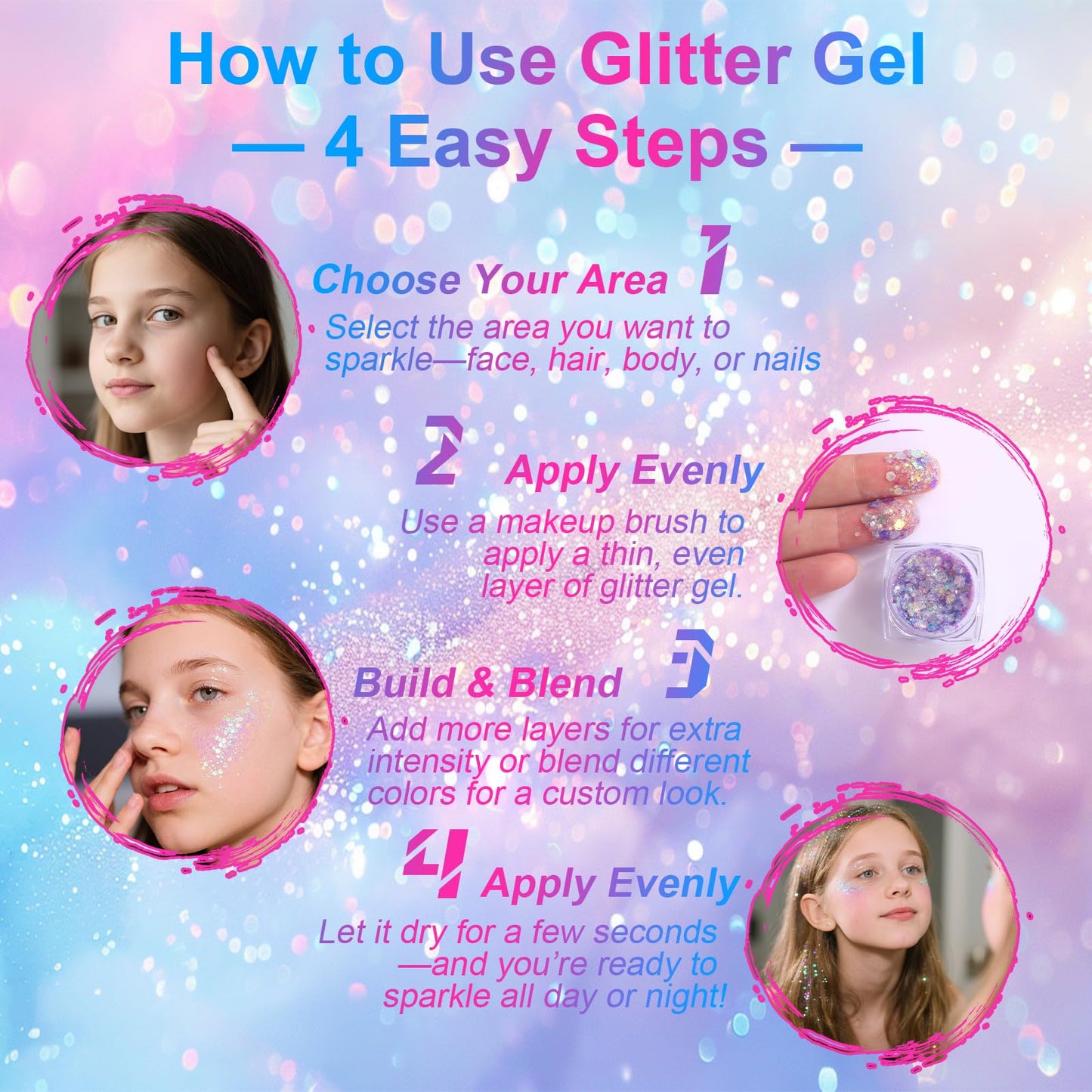 Glow in the Dark Face & Body Glitter Gel - 12 Colors Chunky Holographic Glitter for Hair, Body, Festival, Party, Rave Makeup, Washable Cosmetic