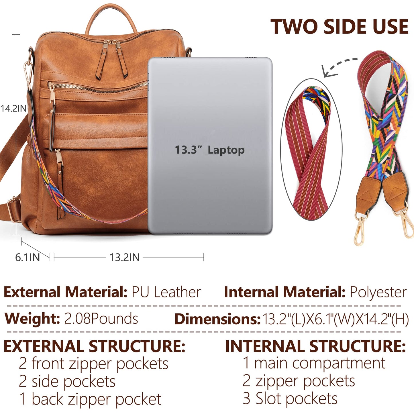 Dora & Liz Womens Backpack Purse Leather Fashion Travel Backpack Purse for Women Designer