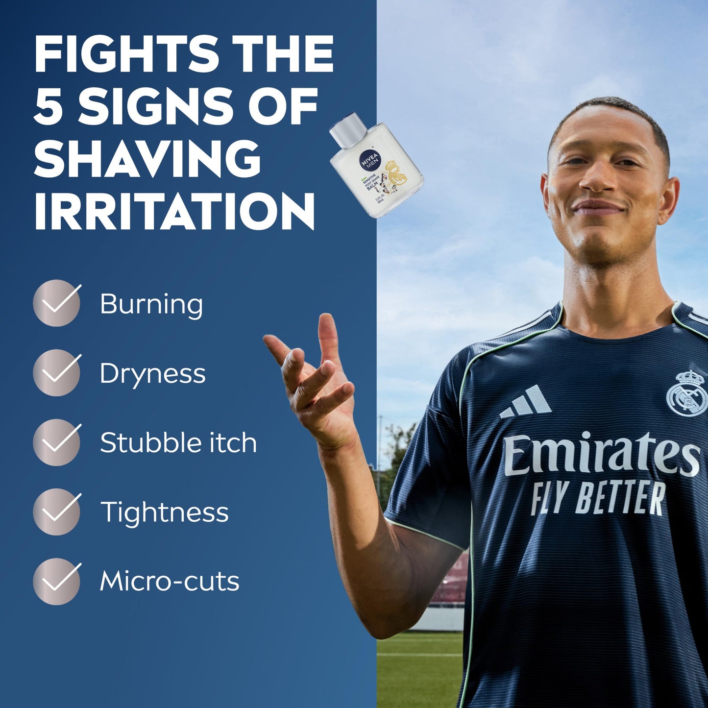 NIVEA MEN Real Madrid Limited Edition Design Sensitive Post Shave Balm, with VitaminPro Complex, Alcohol Free After Shave Balm for Men, 3.3 Fl Oz Beauty and Personal Care NIVEA MEN
